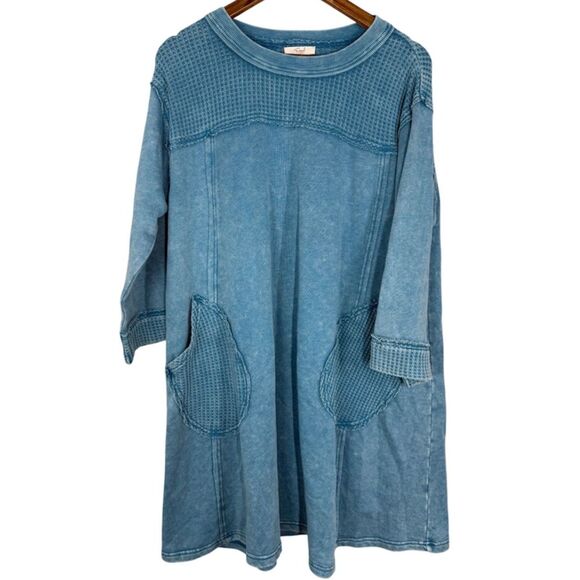 easel Dresses & Skirts - Easel Womens Oversized Blue Dress Sz S Boho Waffle Knit Casual Soft Lounge